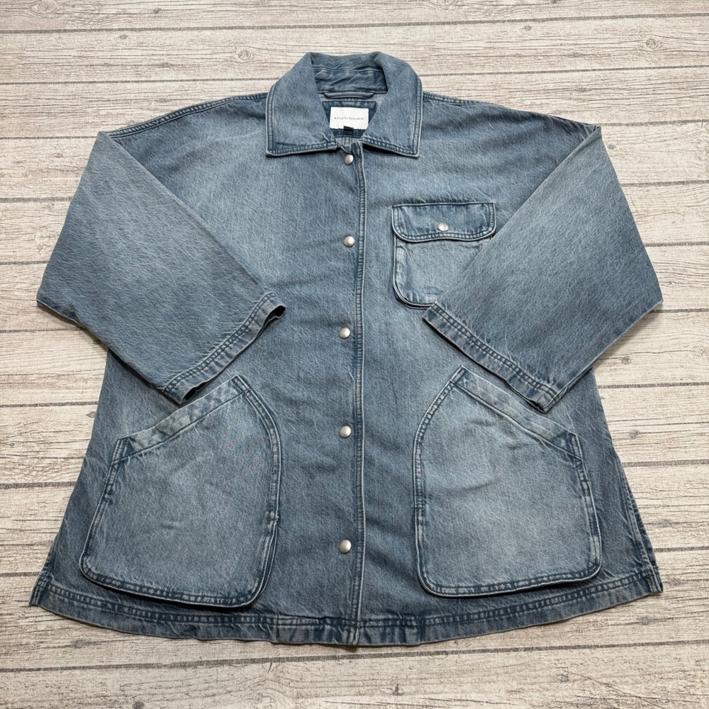 Banana Republic Jacket Women's Large Blue Denim Oversized Snap Front Workwear